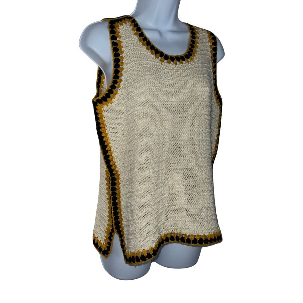 Boston Proper Cream Retro 70's Style Boho Bohemian Sleeveless Pullover Sweater S - Picture 4 of 10